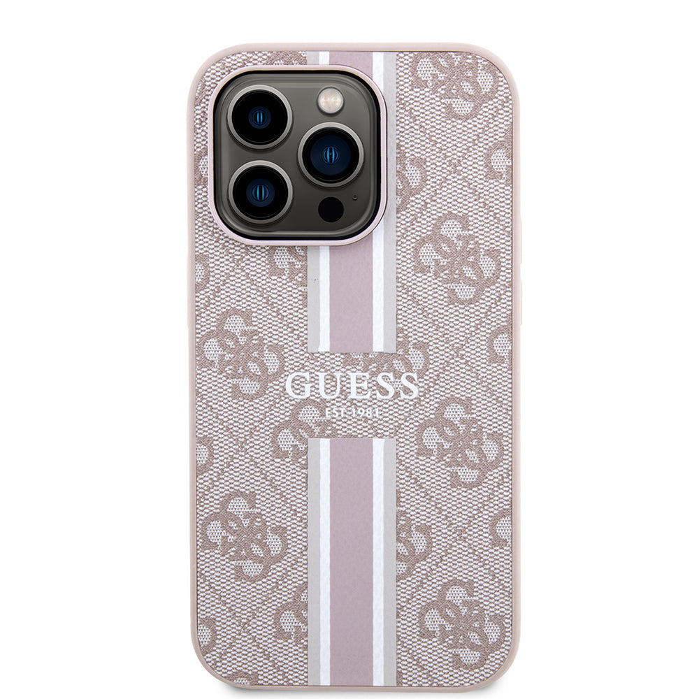 iPhone 15 Pro Kılıf Guess Orijinal Lisanslı M-safe Şarj Özellikli 4G Şerit Tasarımlı Printed Kılıf