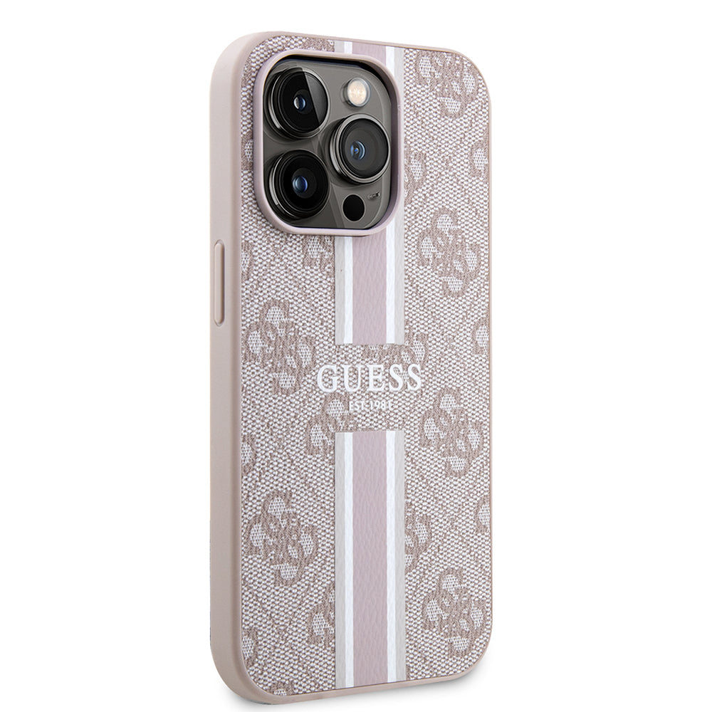 iPhone 15 Pro Kılıf Guess Orijinal Lisanslı M-safe Şarj Özellikli 4G Şerit Tasarımlı Printed Kılıf