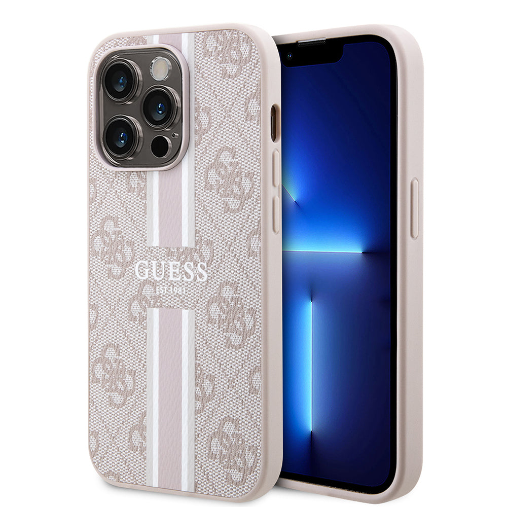 iPhone 15 Pro Kılıf Guess Orijinal Lisanslı M-safe Şarj Özellikli 4G Şerit Tasarımlı Printed Kılıf