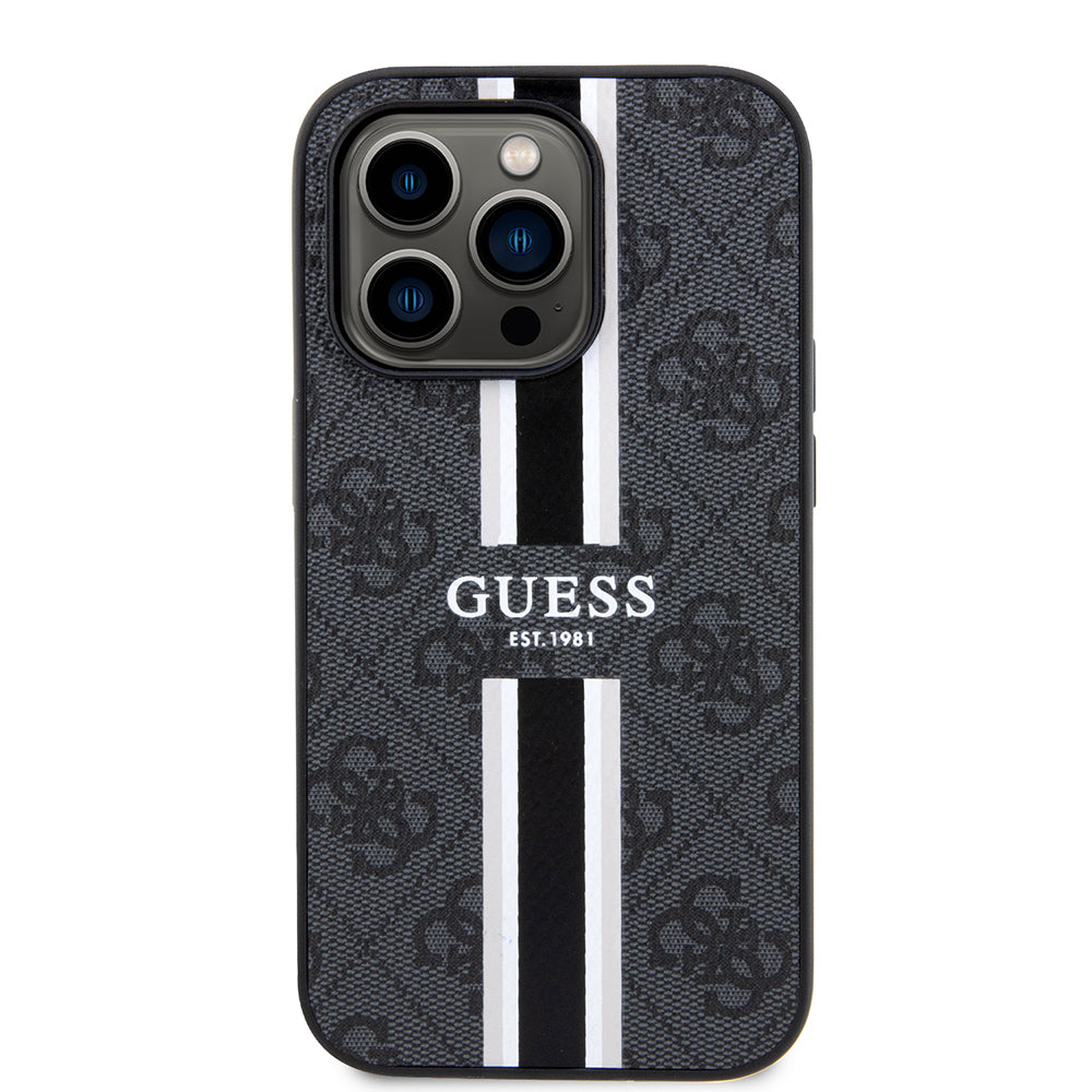 iPhone 15 Pro Kılıf Guess Orijinal Lisanslı M-safe Şarj Özellikli 4G Şerit Tasarımlı Printed Kılıf