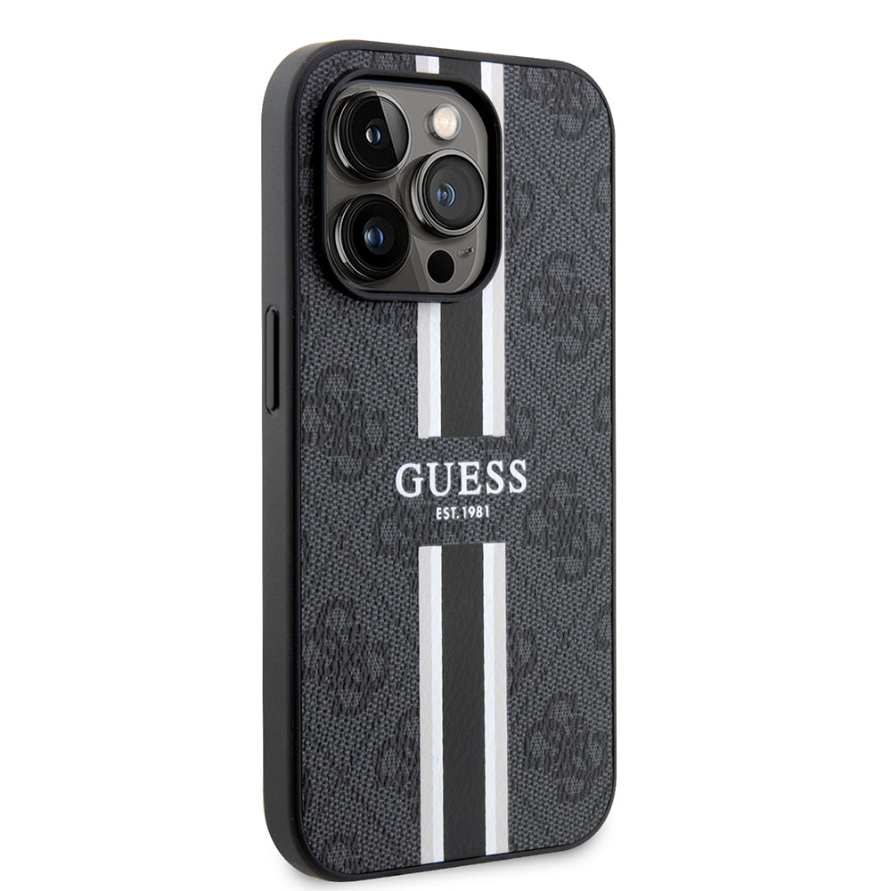 iPhone 15 Pro Kılıf Guess Orijinal Lisanslı M-safe Şarj Özellikli 4G Şerit Tasarımlı Printed Kılıf