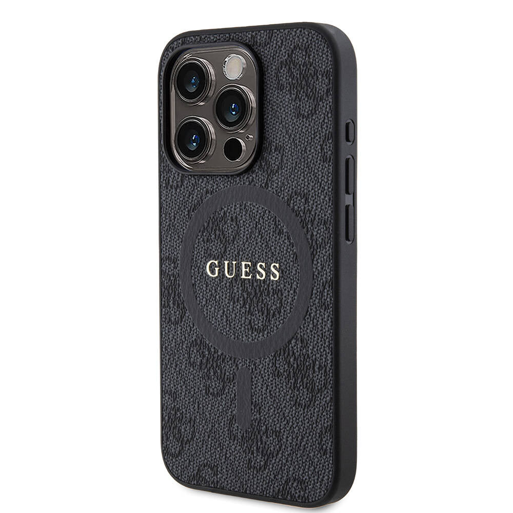 iPhone 15 Pro Kılıf Guess Orijinal Lisanslı M-safe Şarj Özellikli PU Halkalı 4G Desenli Yazı Logolu Kılıf