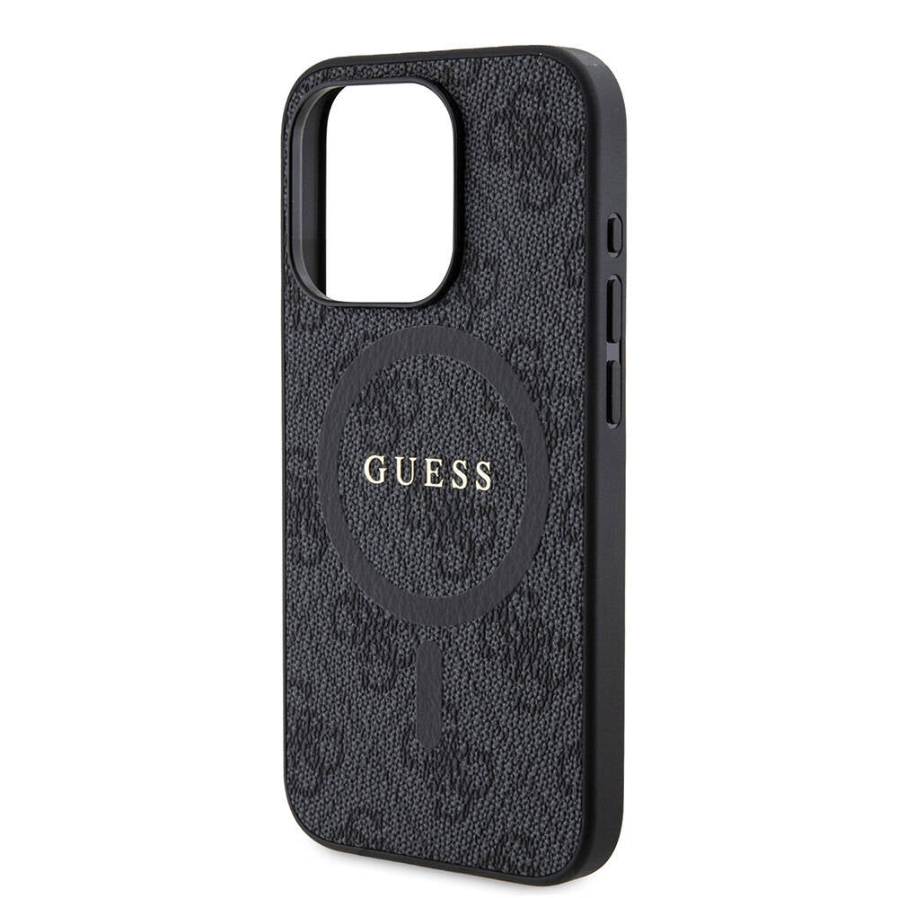 iPhone 15 Pro Kılıf Guess Orijinal Lisanslı M-safe Şarj Özellikli PU Halkalı 4G Desenli Yazı Logolu Kılıf