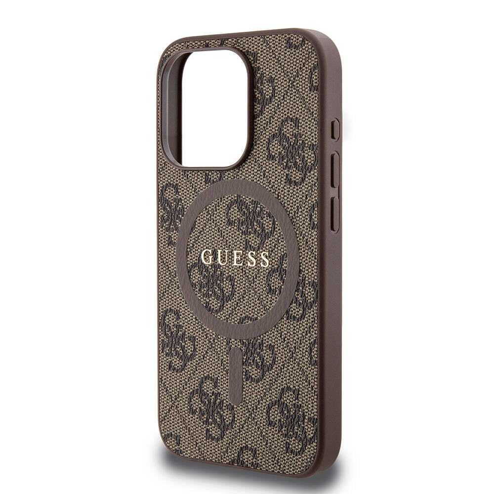 iPhone 15 Pro Kılıf Guess Orijinal Lisanslı M-safe Şarj Özellikli PU Halkalı 4G Desenli Yazı Logolu Kılıf