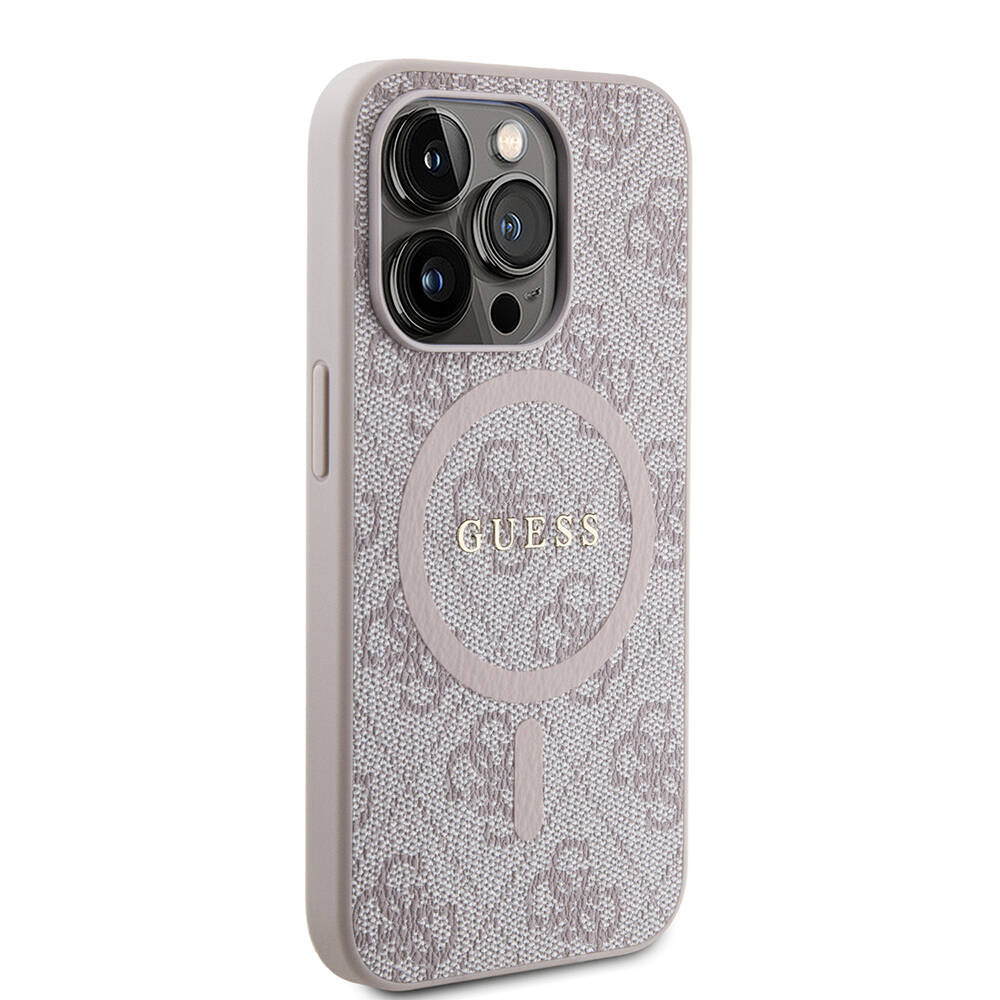 iPhone 15 Pro Kılıf Guess Orijinal Lisanslı M-safe Şarj Özellikli PU Halkalı 4G Desenli Yazı Logolu Kılıf