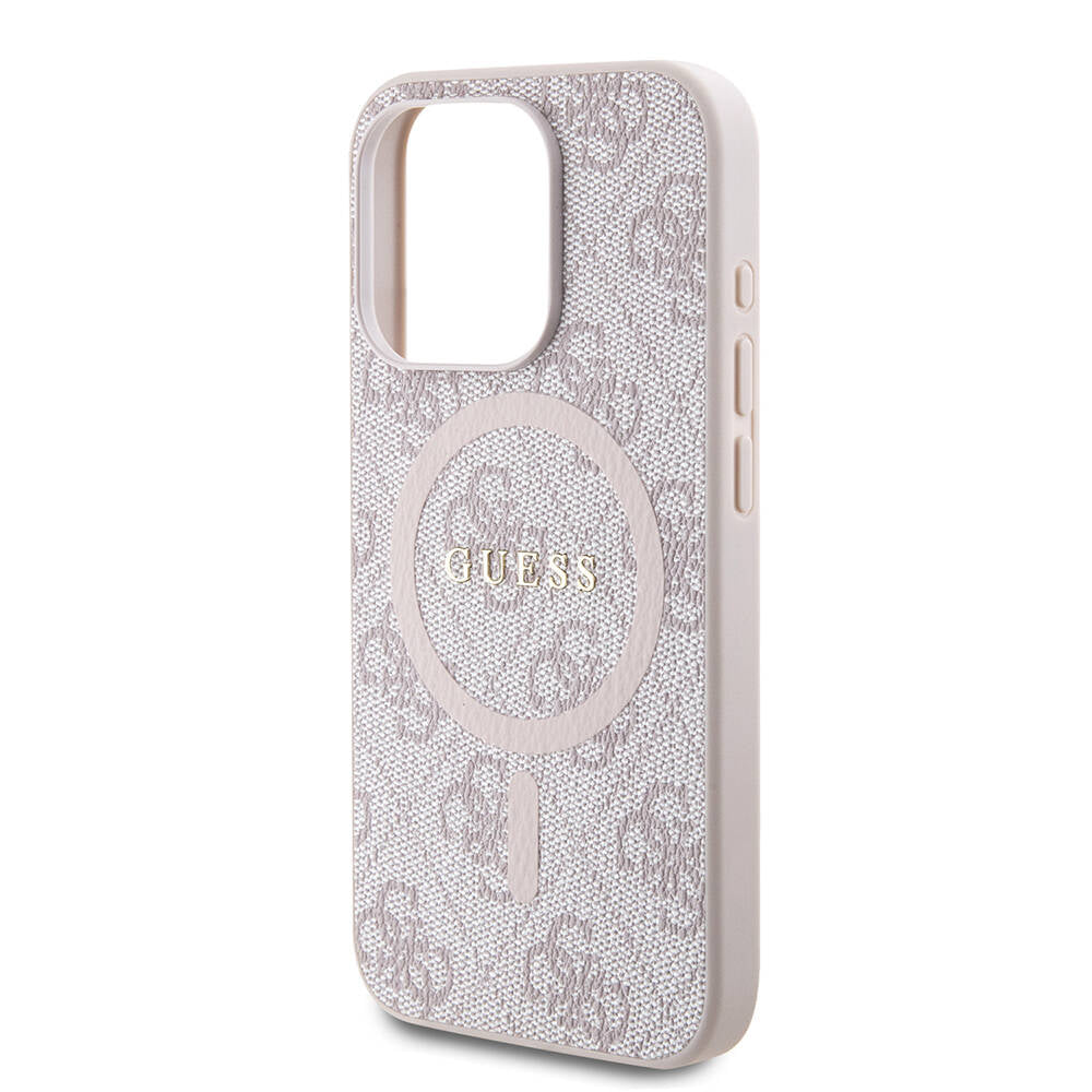 iPhone 15 Pro Kılıf Guess Orijinal Lisanslı M-safe Şarj Özellikli PU Halkalı 4G Desenli Yazı Logolu Kılıf