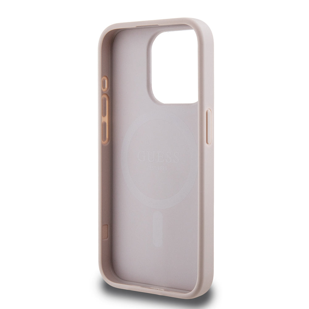 iPhone 15 Pro Kılıf Guess Orijinal Lisanslı M-safe Şarj Özellikli PU Üçgen Logo 4G Desenli Kılıf