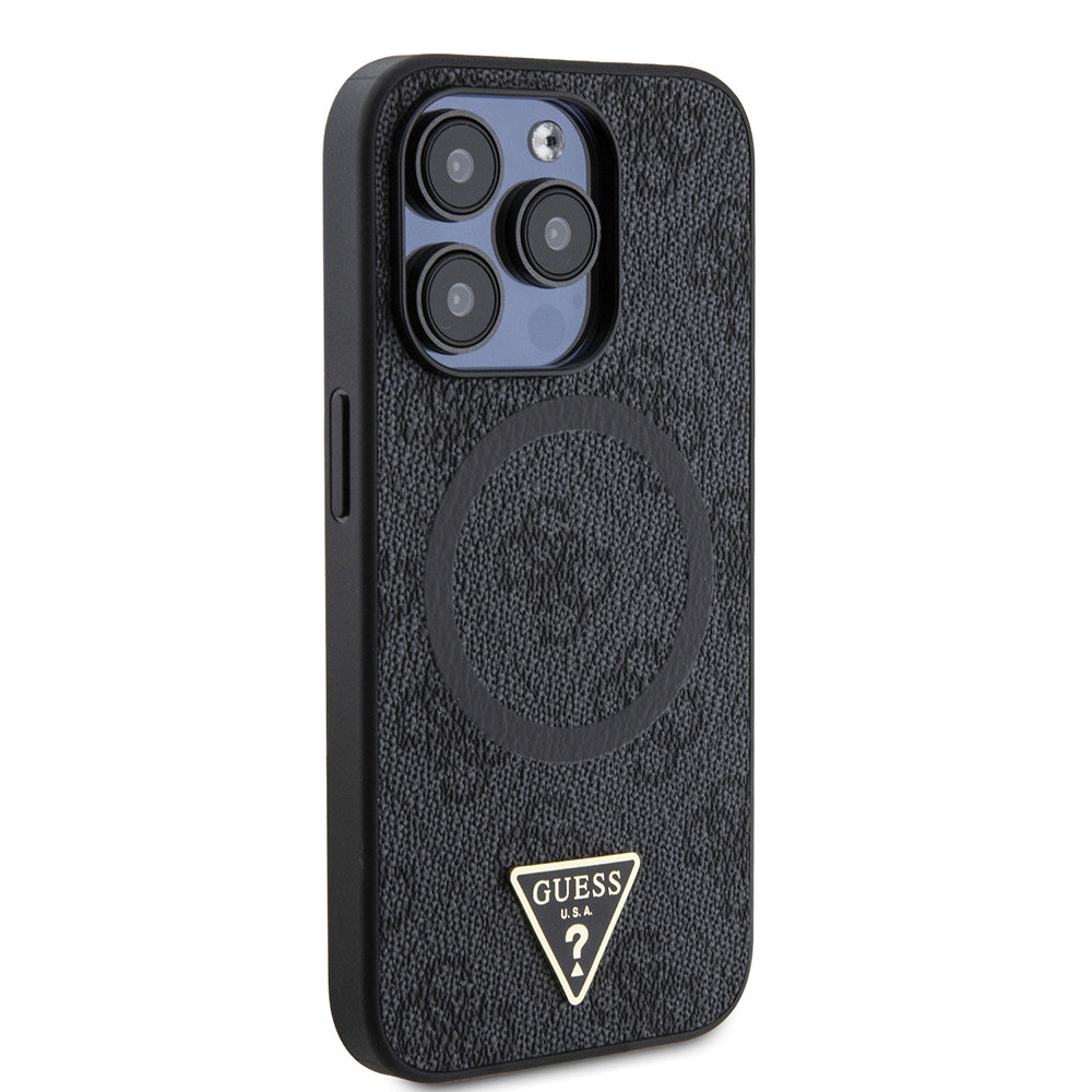 iPhone 15 Pro Kılıf Guess Orijinal Lisanslı M-safe Şarj Özellikli PU Üçgen Logo 4G Desenli Kılıf