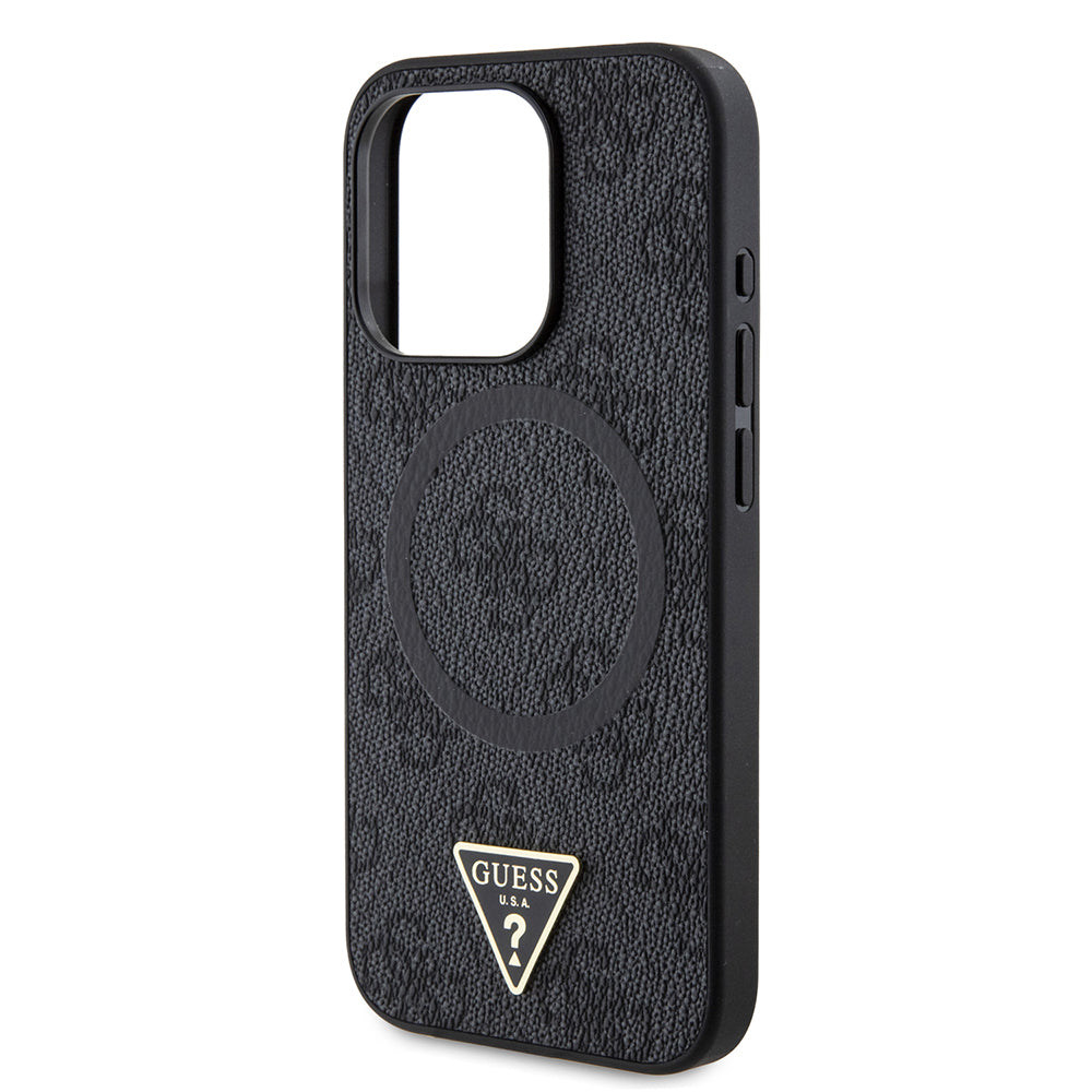 iPhone 15 Pro Kılıf Guess Orijinal Lisanslı M-safe Şarj Özellikli PU Üçgen Logo 4G Desenli Kılıf