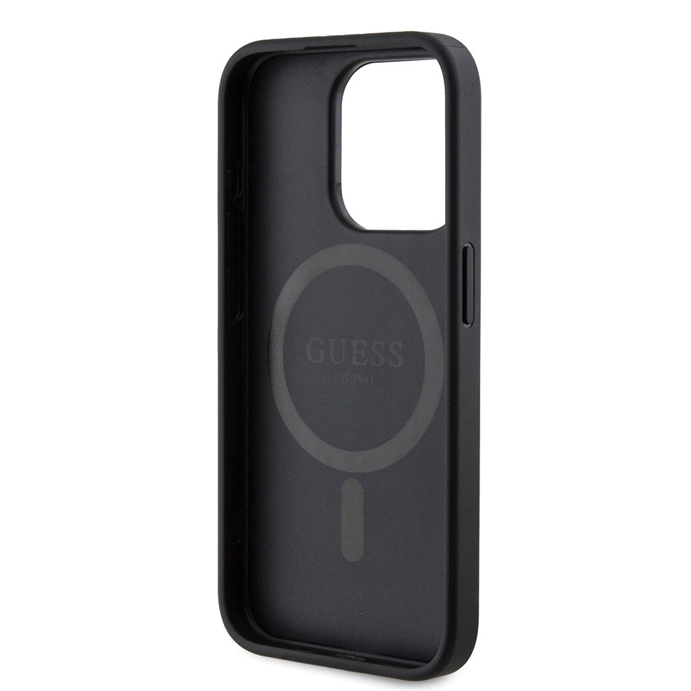 iPhone 15 Pro Kılıf Guess Orijinal Lisanslı M-safe Şarj Özellikli PU Üçgen Logo 4G Desenli Kılıf