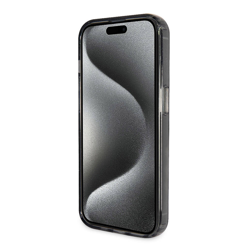iPhone 15 Pro Kılıf Guess Orijinal Lisanslı M-safe Şarj Özellikli Simli Arka Yüzey Ring Standlı Kılıf