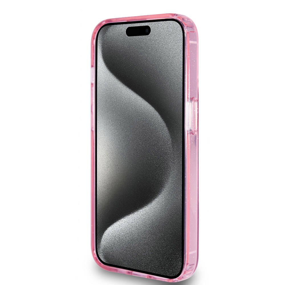 iPhone 15 Pro Kılıf Guess Orijinal Lisanslı M-safe Şarj Özellikli Simli Arka Yüzey Ring Standlı Kılıf