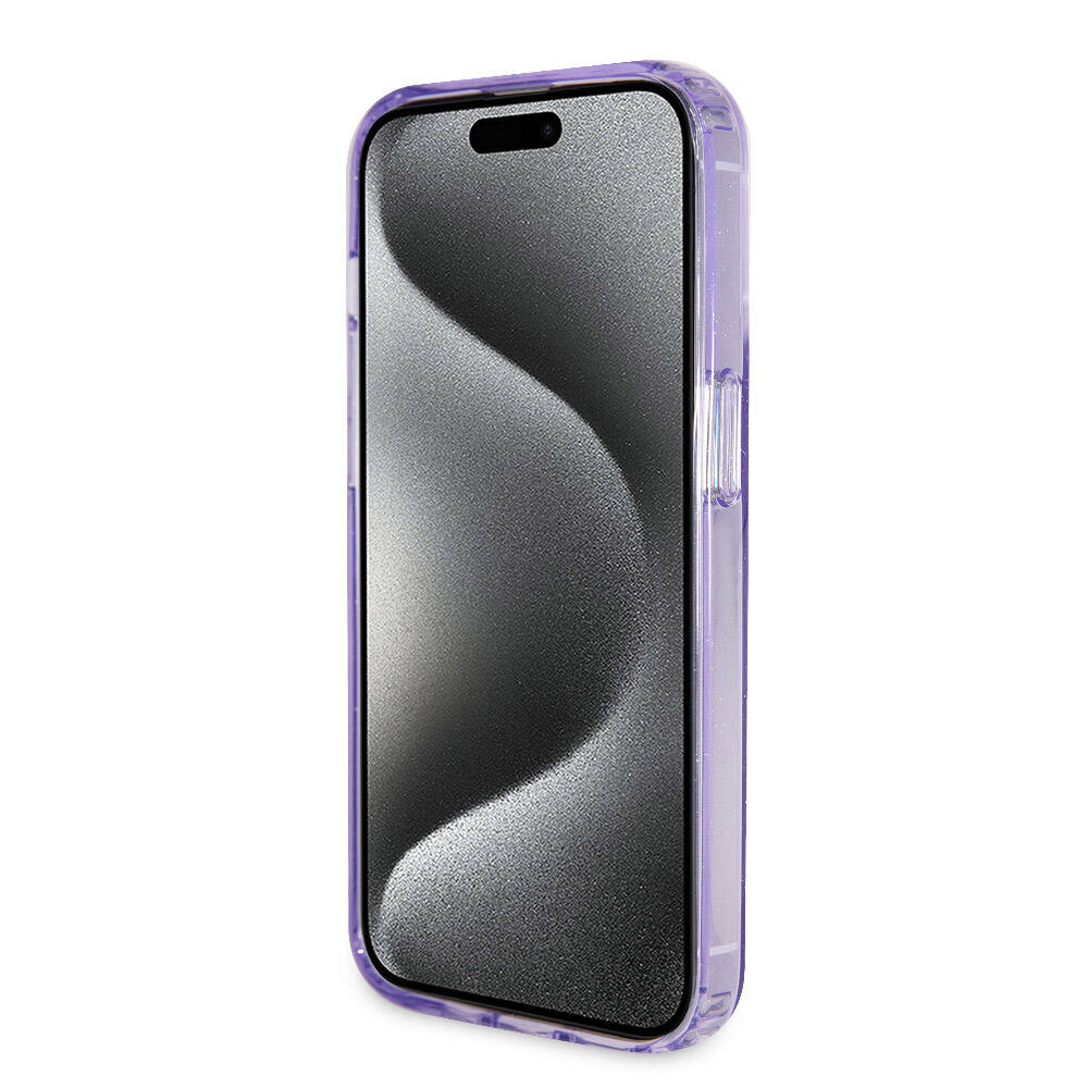 iPhone 15 Pro Kılıf Guess Orijinal Lisanslı M-safe Şarj Özellikli Simli Arka Yüzey Ring Standlı Kılıf