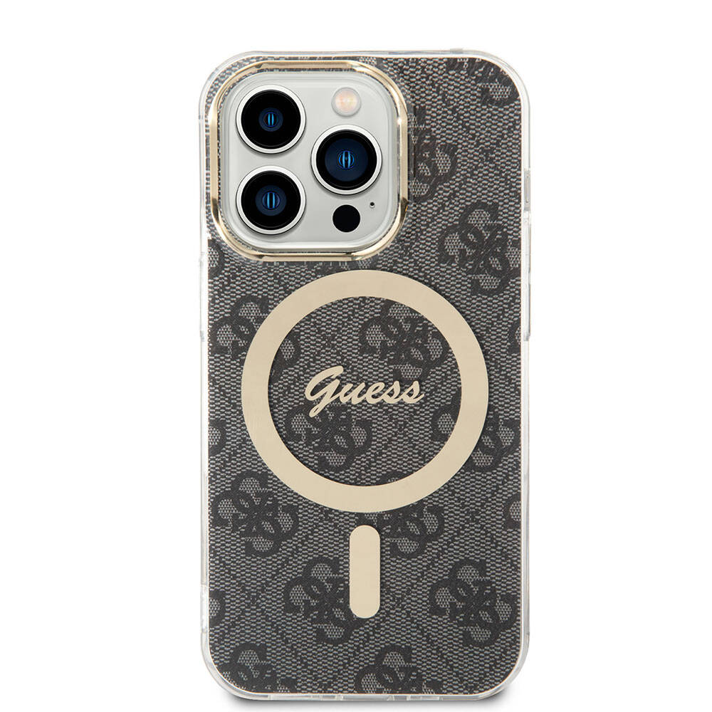 iPhone 15 Pro Kılıf Guess Orijinal Lisanslı M-safe Şarj Özellikli Yazı Logolu 4G Desenli Kılıf