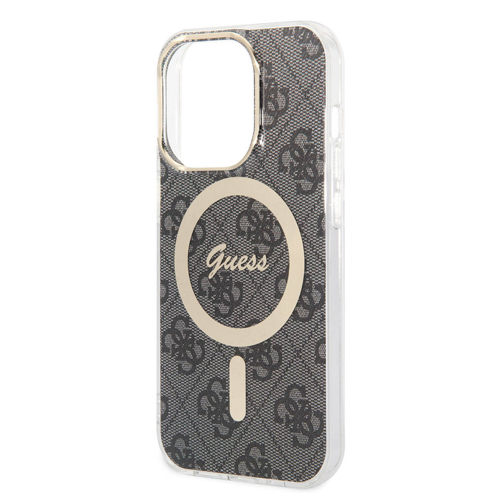 iPhone 15 Pro Kılıf Guess Orijinal Lisanslı M-safe Şarj Özellikli Yazı Logolu 4G Desenli Kılıf