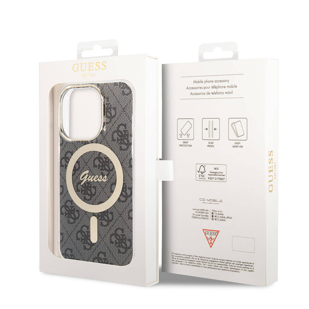iPhone 15 Pro Kılıf Guess Orijinal Lisanslı M-safe Şarj Özellikli Yazı Logolu 4G Desenli Kılıf