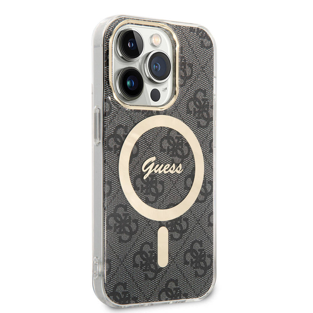 iPhone 15 Pro Kılıf Guess Orijinal Lisanslı M-safe Şarj Özellikli Yazı Logolu 4G Desenli Kılıf
