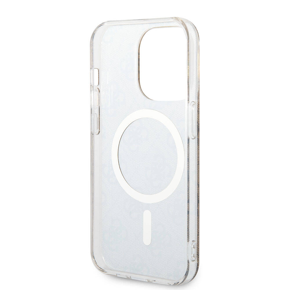 iPhone 15 Pro Kılıf Guess Orijinal Lisanslı M-safe Şarj Özellikli Yazı Logolu 4G Desenli Kılıf