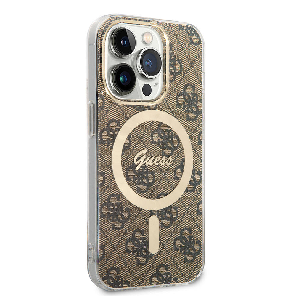 iPhone 15 Pro Kılıf Guess Orijinal Lisanslı M-safe Şarj Özellikli Yazı Logolu 4G Desenli Kılıf