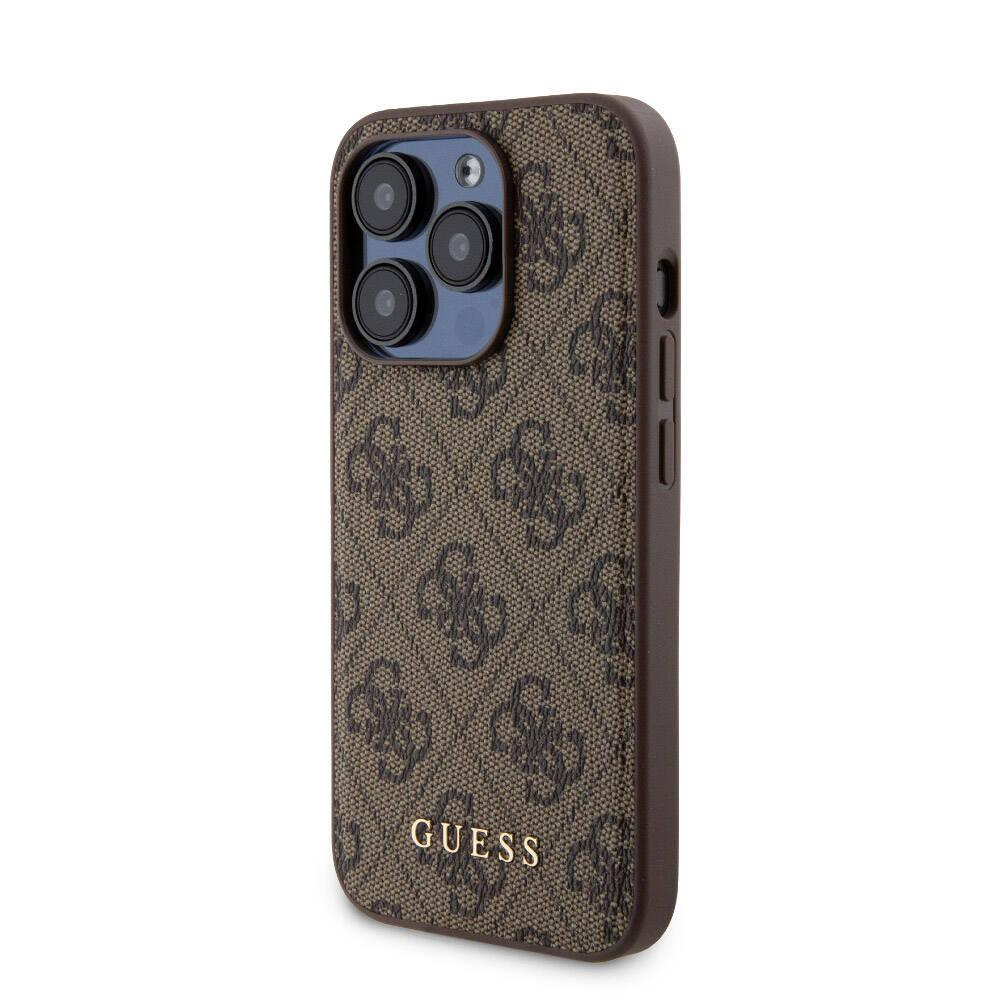 iPhone 15 Pro Kılıf Guess Orijinal Lisanslı M-safe Şarj Özellikli Yazı Logolu 4G Desenli Kılıf + Powerbank 5000mAh 2in1 Set