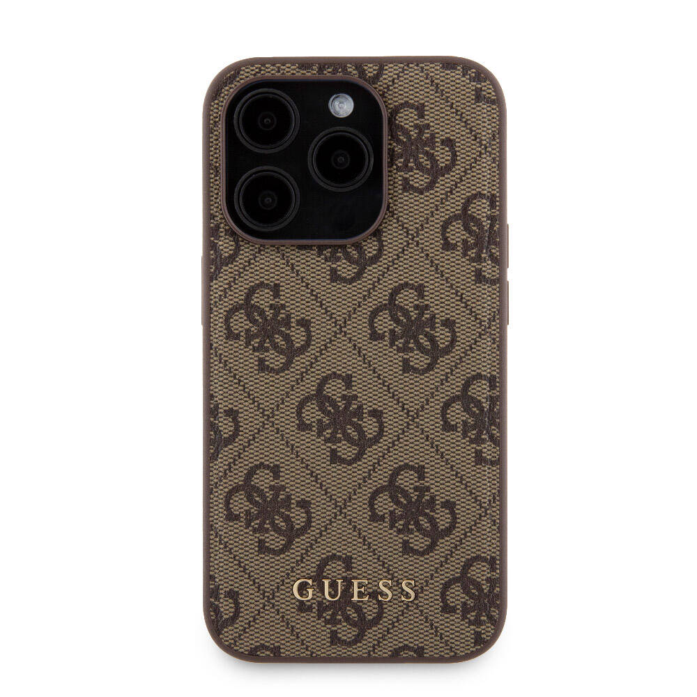 iPhone 15 Pro Kılıf Guess Orijinal Lisanslı M-safe Şarj Özellikli Yazı Logolu 4G Desenli Kılıf + Powerbank 5000mAh 2in1 Set