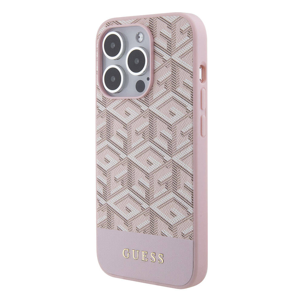 iPhone 15 Pro Kılıf Guess Orijinal Lisanslı M-safe Şarj Özellikli Yazı Logolu GCube Desenli Kılıf