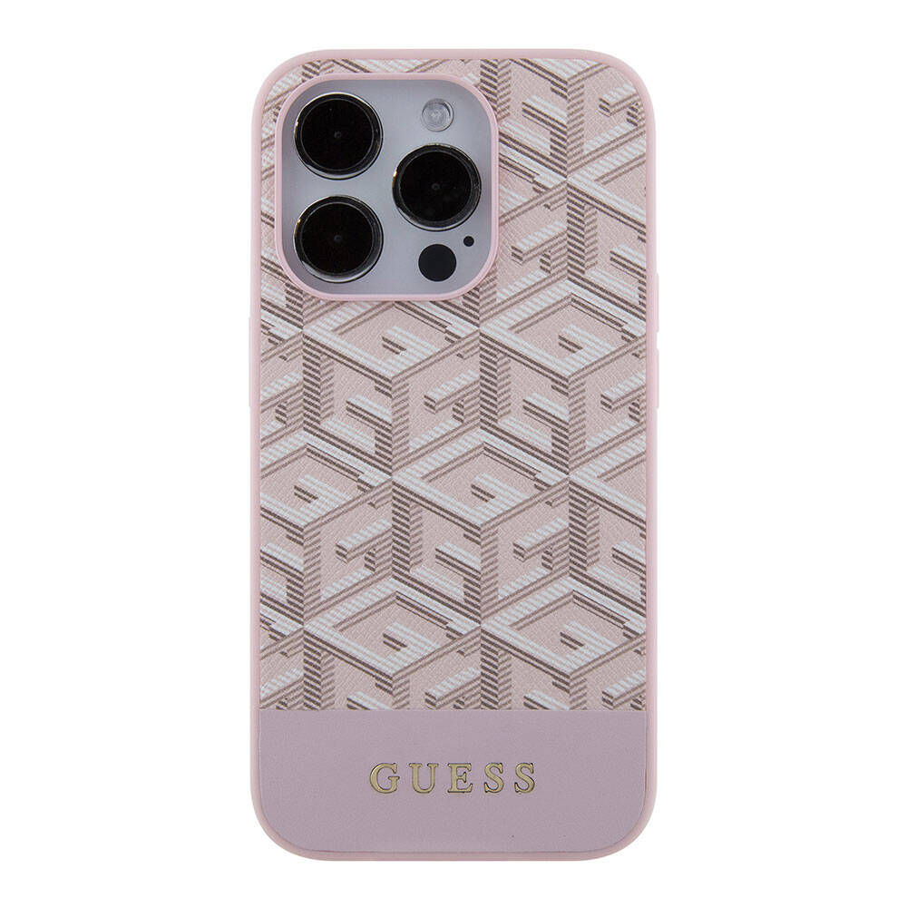 iPhone 15 Pro Kılıf Guess Orijinal Lisanslı M-safe Şarj Özellikli Yazı Logolu GCube Desenli Kılıf