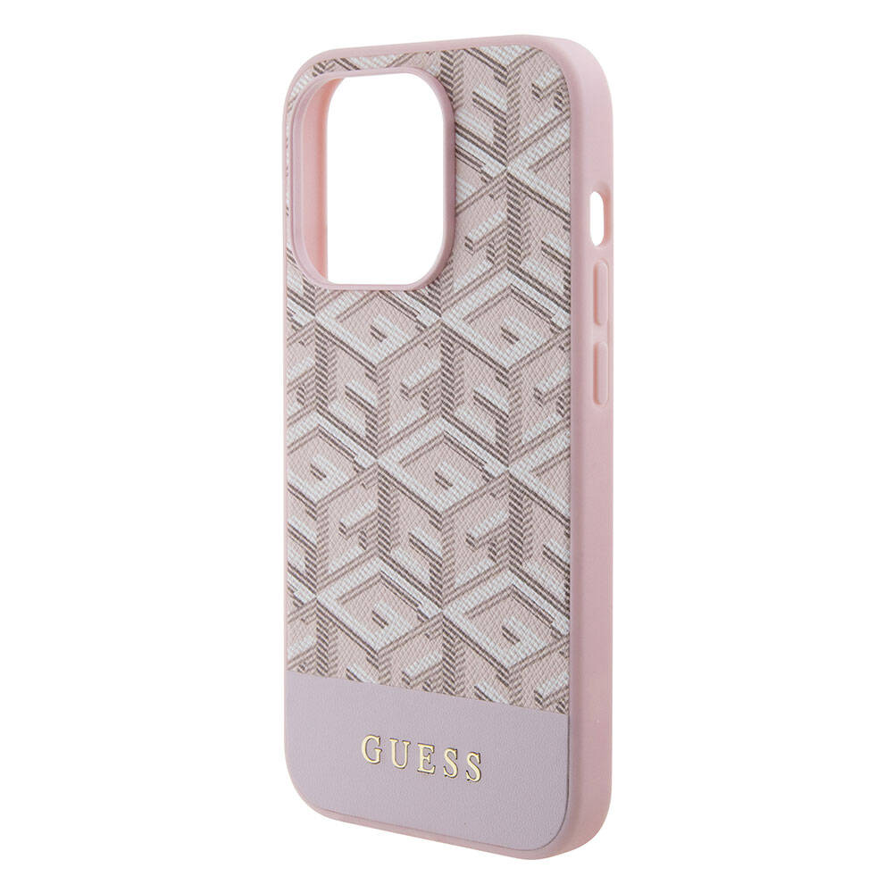 iPhone 15 Pro Kılıf Guess Orijinal Lisanslı M-safe Şarj Özellikli Yazı Logolu GCube Desenli Kılıf