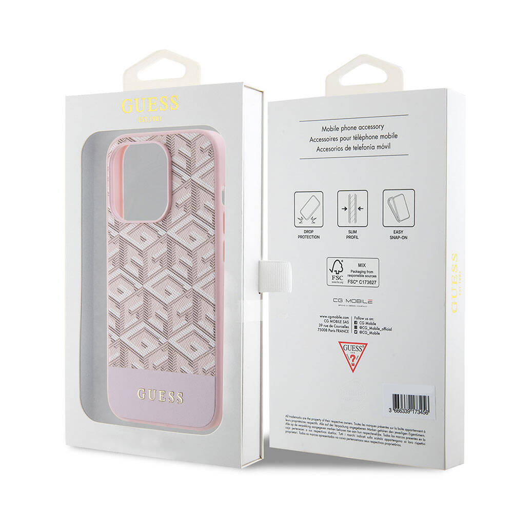 iPhone 15 Pro Kılıf Guess Orijinal Lisanslı M-safe Şarj Özellikli Yazı Logolu GCube Desenli Kılıf