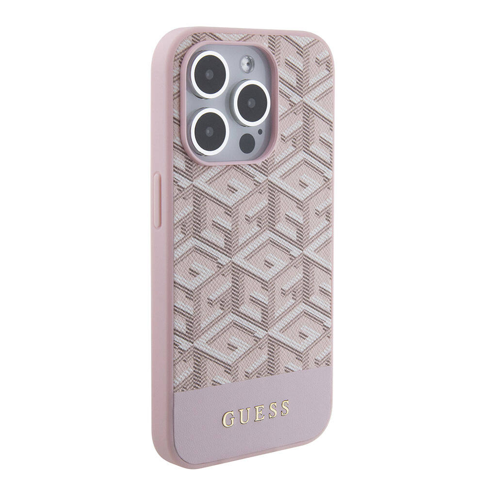 iPhone 15 Pro Kılıf Guess Orijinal Lisanslı M-safe Şarj Özellikli Yazı Logolu GCube Desenli Kılıf