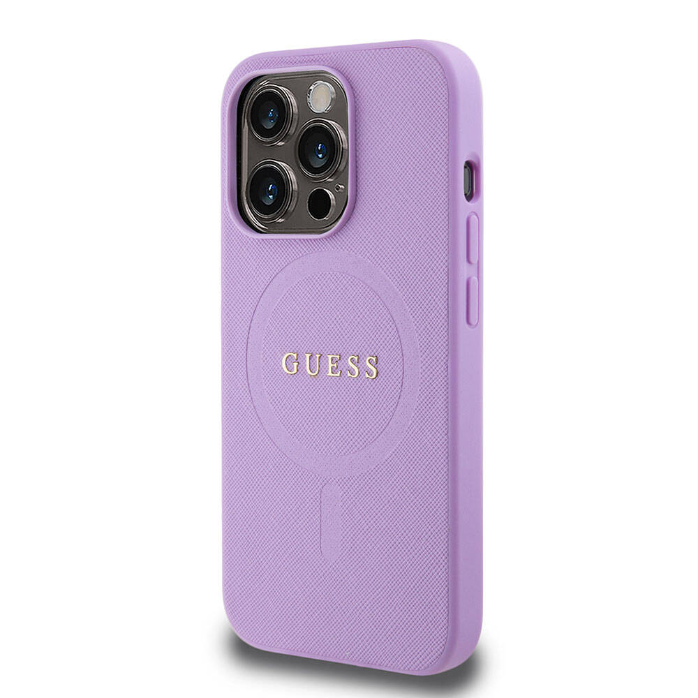 iPhone 15 Pro Kılıf Guess Orijinal Lisanslı M-safe Şarj Özellikli Yazı Logolu Saffiano Kılıf