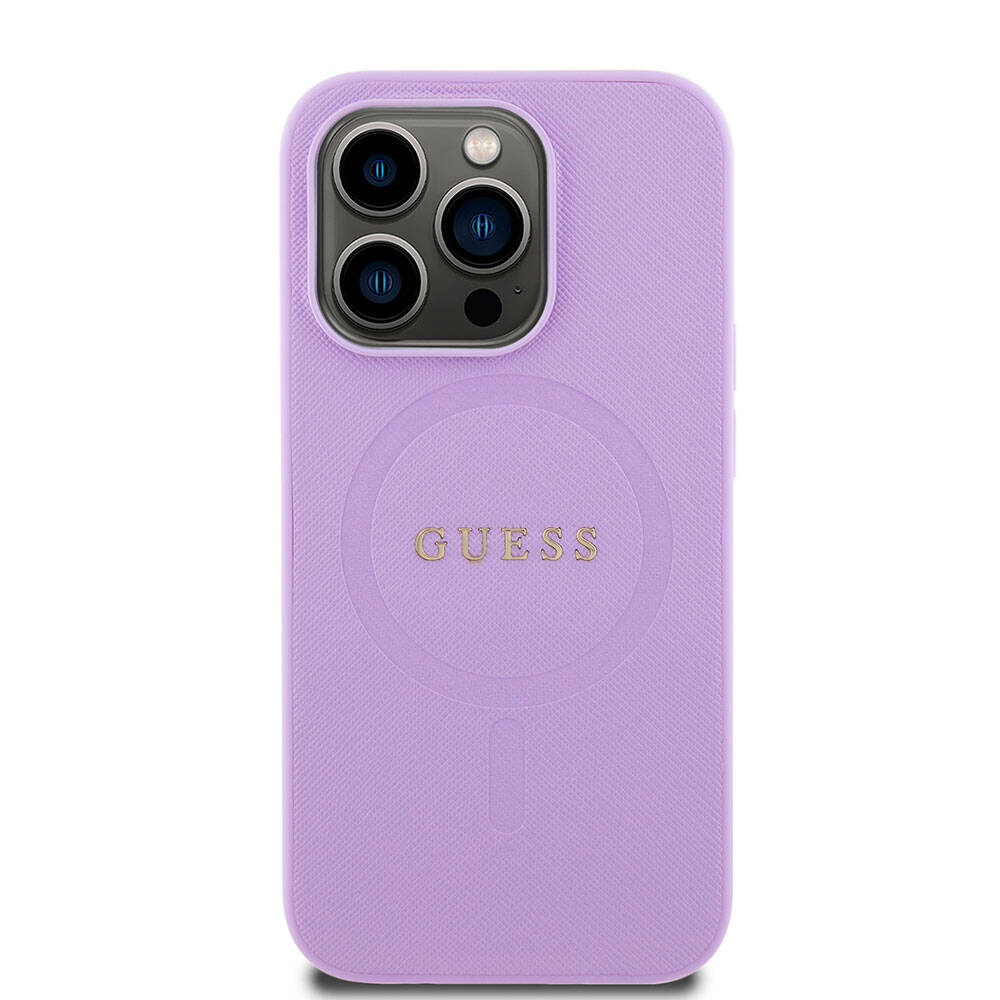 iPhone 15 Pro Kılıf Guess Orijinal Lisanslı M-safe Şarj Özellikli Yazı Logolu Saffiano Kılıf