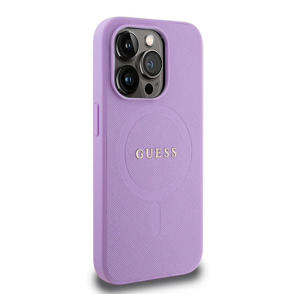 iPhone 15 Pro Kılıf Guess Orijinal Lisanslı M-safe Şarj Özellikli Yazı Logolu Saffiano Kılıf