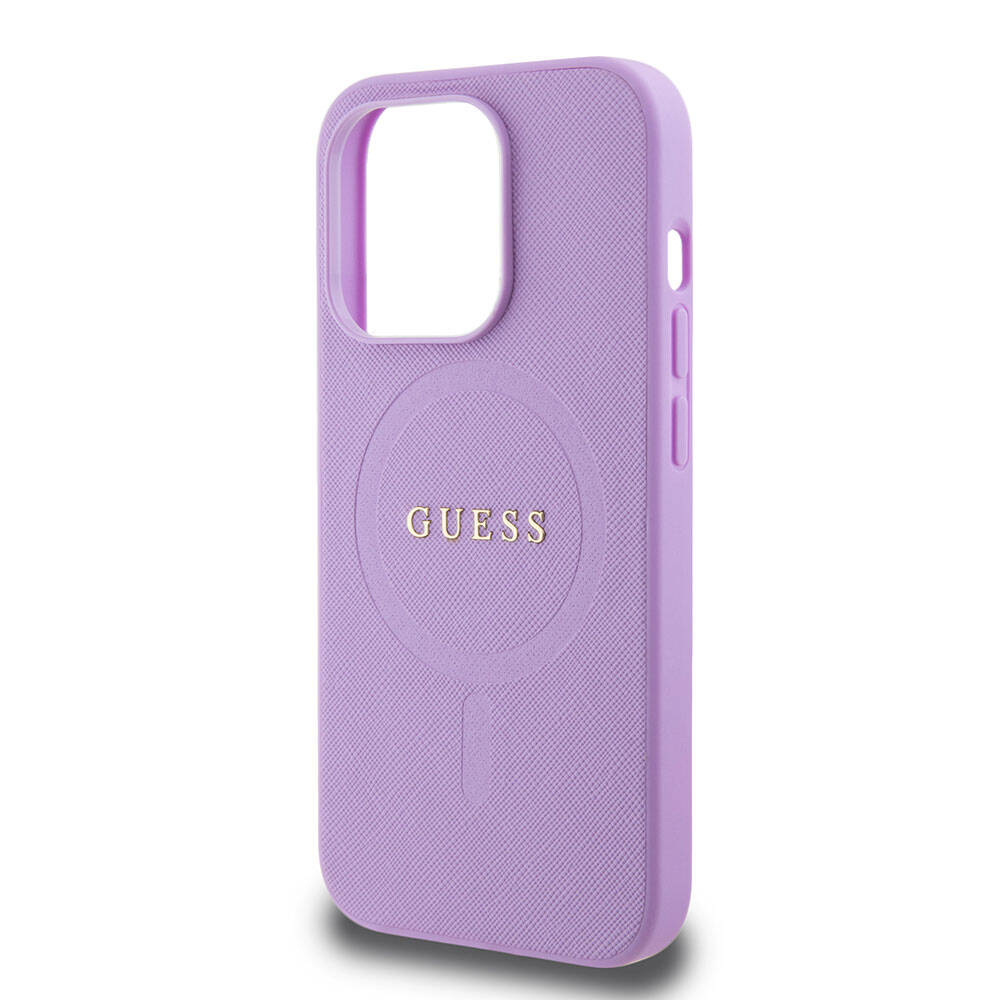 iPhone 15 Pro Kılıf Guess Orijinal Lisanslı M-safe Şarj Özellikli Yazı Logolu Saffiano Kılıf
