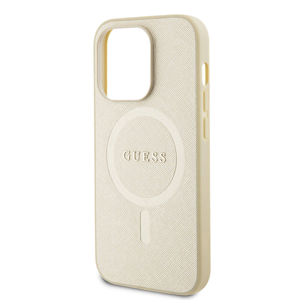 iPhone 15 Pro Kılıf Guess Orijinal Lisanslı M-safe Şarj Özellikli Yazı Logolu Saffiano Kılıf