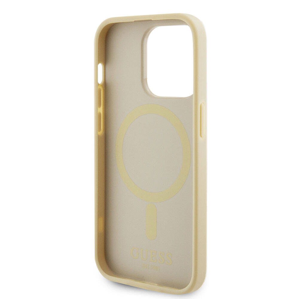 iPhone 15 Pro Kılıf Guess Orijinal Lisanslı M-safe Şarj Özellikli Yazı Logolu Saffiano Kılıf