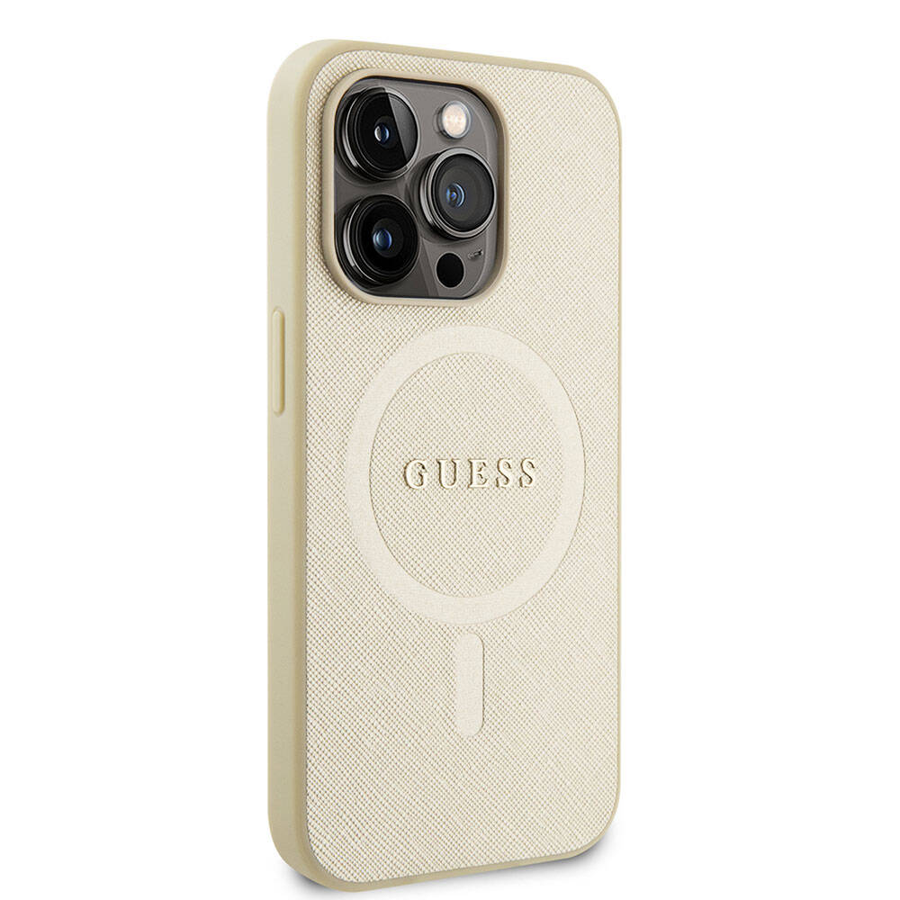iPhone 15 Pro Kılıf Guess Orijinal Lisanslı M-safe Şarj Özellikli Yazı Logolu Saffiano Kılıf