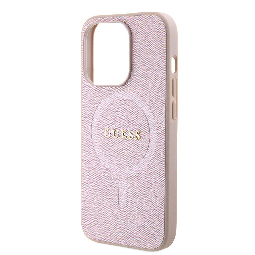 iPhone 15 Pro Kılıf Guess Orijinal Lisanslı M-safe Şarj Özellikli Yazı Logolu Saffiano Kılıf