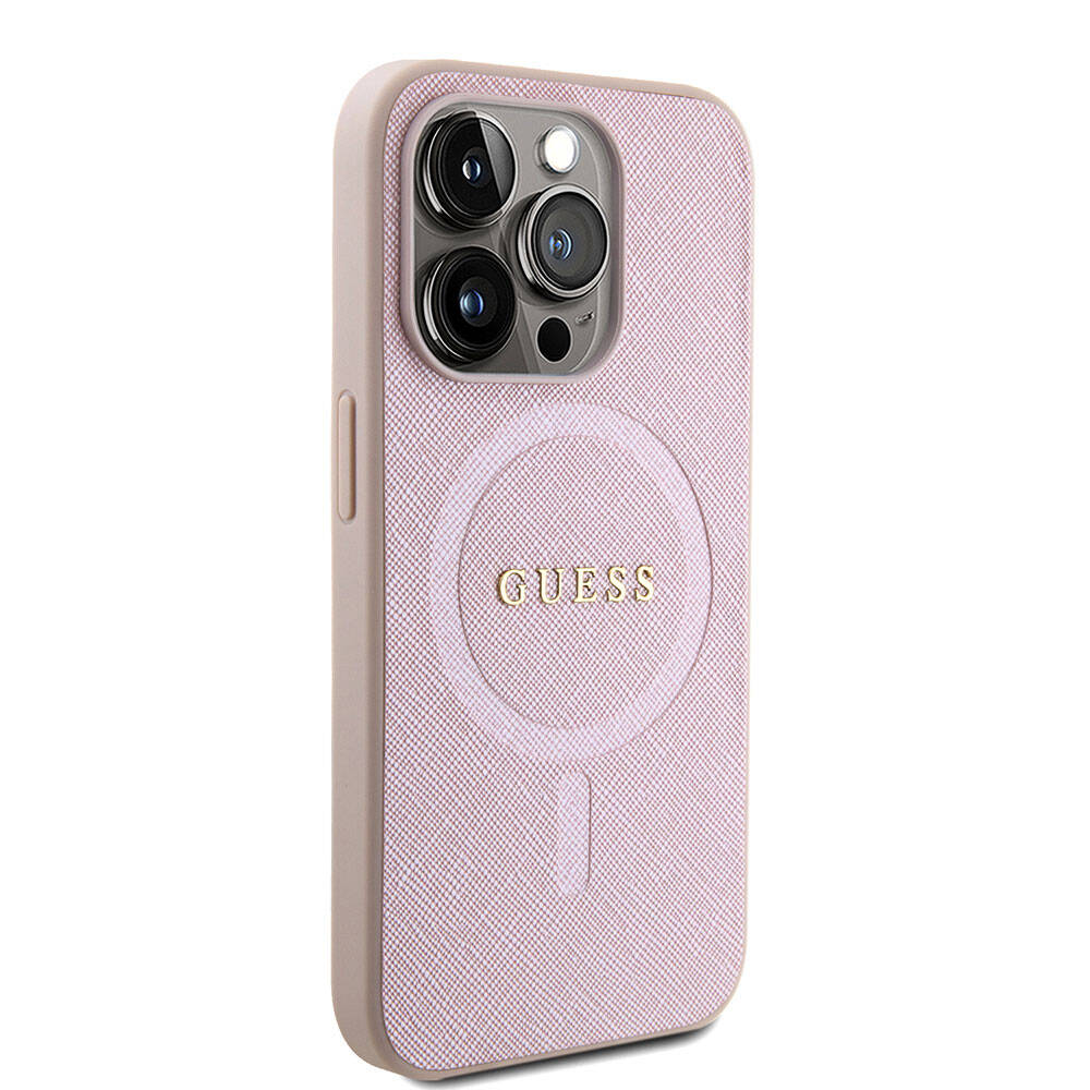 iPhone 15 Pro Kılıf Guess Orijinal Lisanslı M-safe Şarj Özellikli Yazı Logolu Saffiano Kılıf