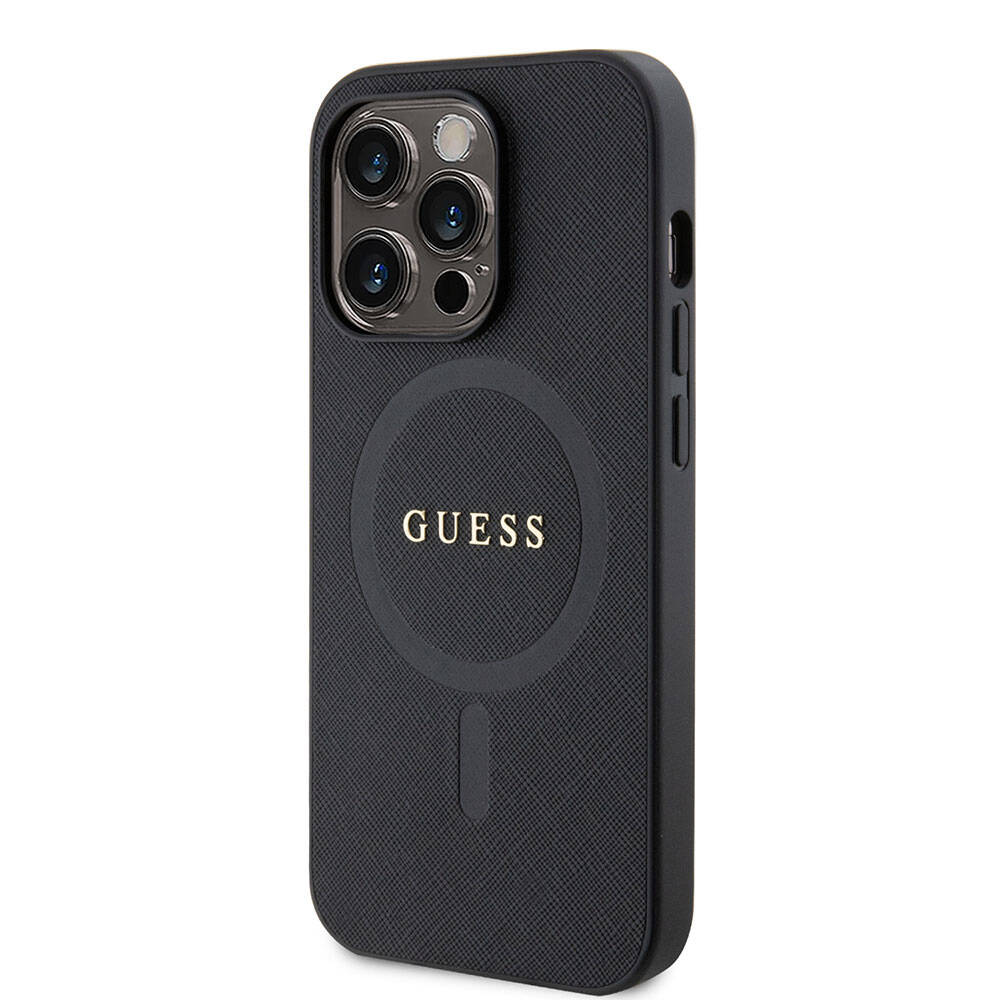 iPhone 15 Pro Kılıf Guess Orijinal Lisanslı M-safe Şarj Özellikli Yazı Logolu Saffiano Kılıf