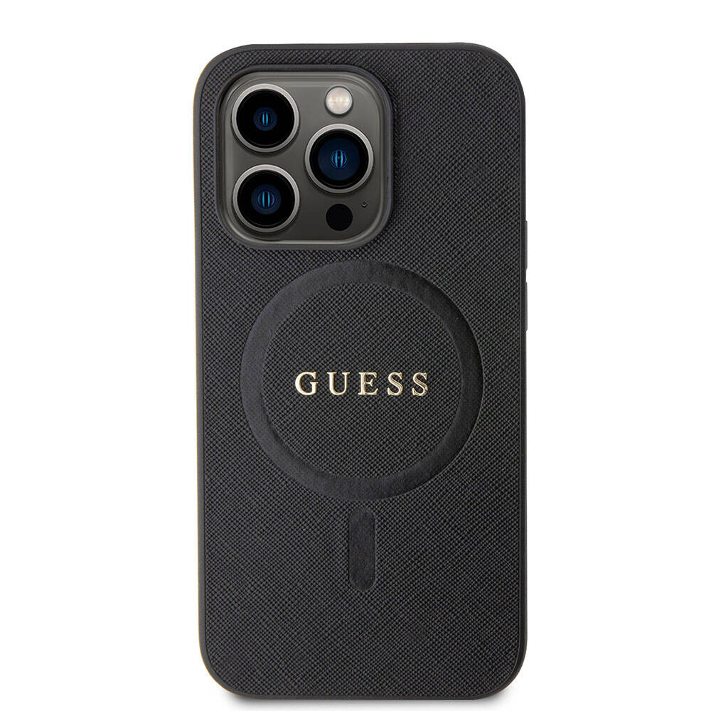 iPhone 15 Pro Kılıf Guess Orijinal Lisanslı M-safe Şarj Özellikli Yazı Logolu Saffiano Kılıf
