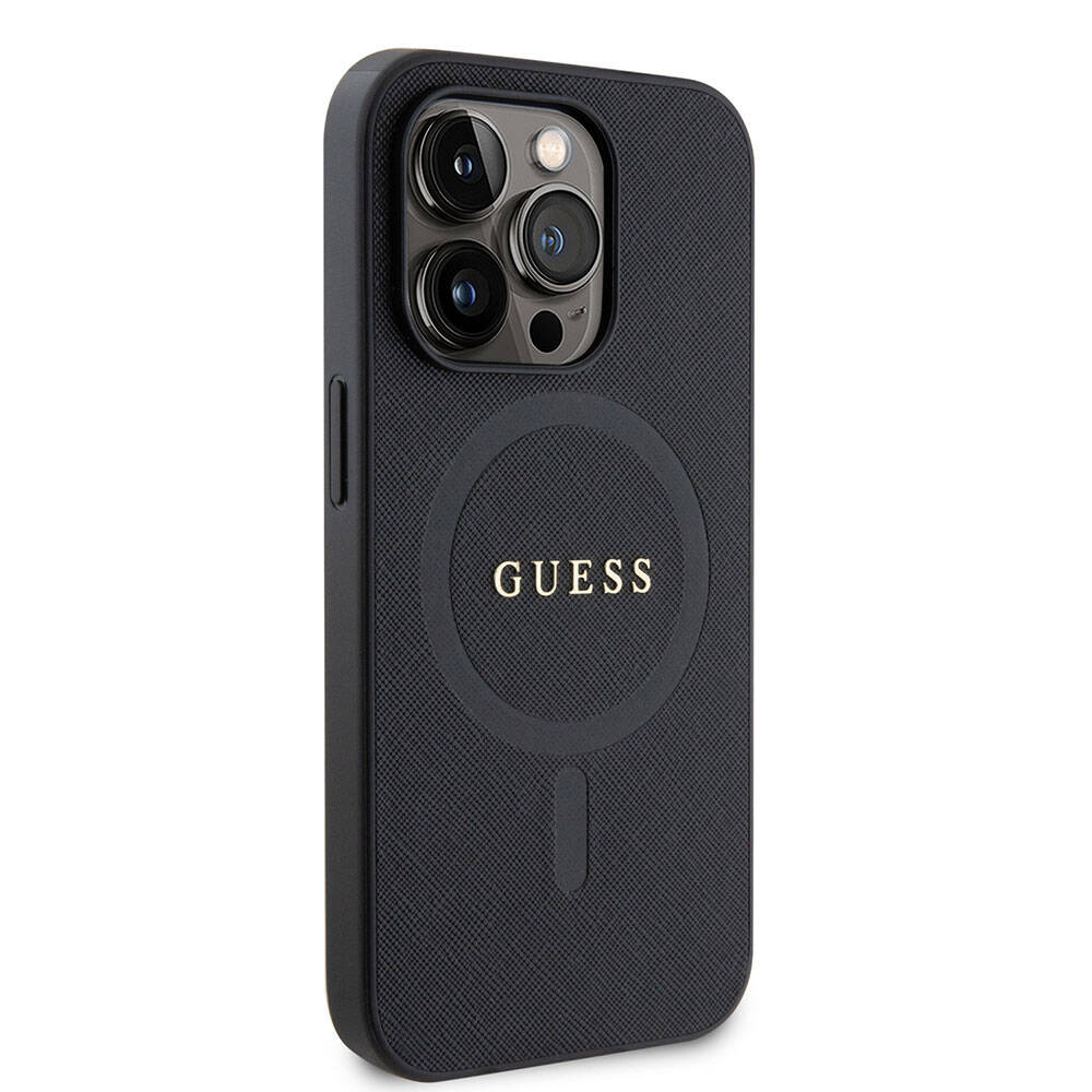iPhone 15 Pro Kılıf Guess Orijinal Lisanslı M-safe Şarj Özellikli Yazı Logolu Saffiano Kılıf