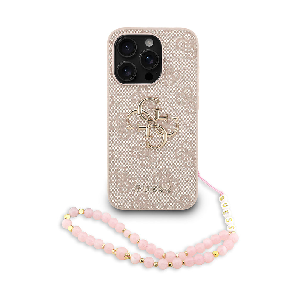 iPhone 15 Pro Kılıf Guess Orijinal Lisanslı PU Deri Bilek Askı İpli Metal Büyük 4G ve Yazı Logolu Kılıf