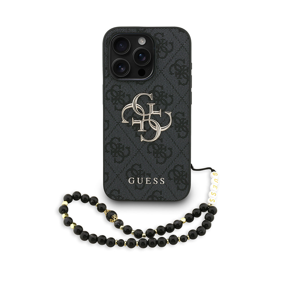 iPhone 15 Pro Kılıf Guess Orijinal Lisanslı PU Deri Bilek Askı İpli Metal Büyük 4G ve Yazı Logolu Kılıf