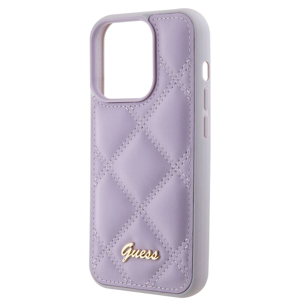 iPhone 15 Pro Kılıf Guess Orijinal Lisanslı PU Deri Metal Yazı Logolu Kapitone Kılıf
