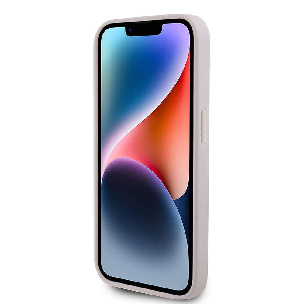 iPhone 15 Pro Kılıf Guess Orijinal Lisanslı PU Deri Taşlı Üçgen Logo 4G Desenli Strass Kılıf