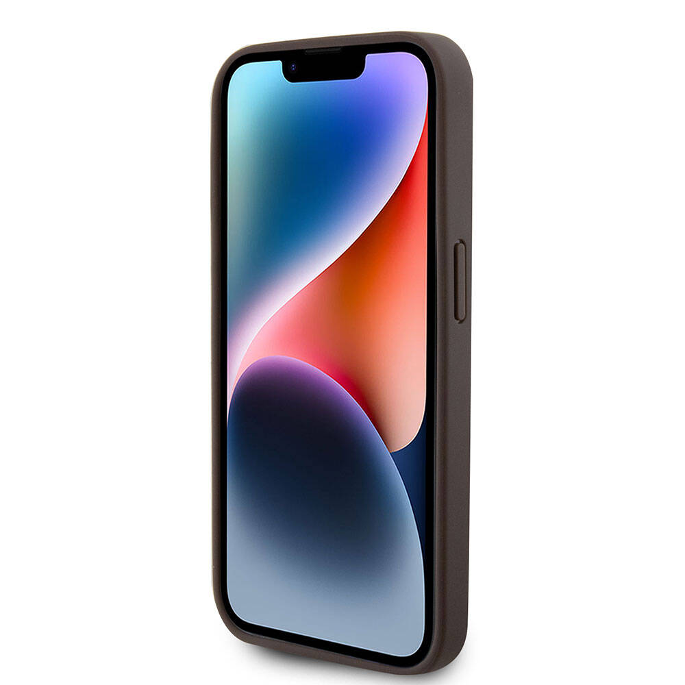 iPhone 15 Pro Kılıf Guess Orijinal Lisanslı PU Deri Taşlı Üçgen Logo 4G Desenli Strass Kılıf