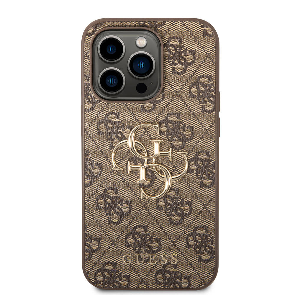 iPhone 15 Pro Kılıf Guess Orijinal Lisanslı PU Deri Yazı ve 4G Metal Logolu Desenli Kılıf
