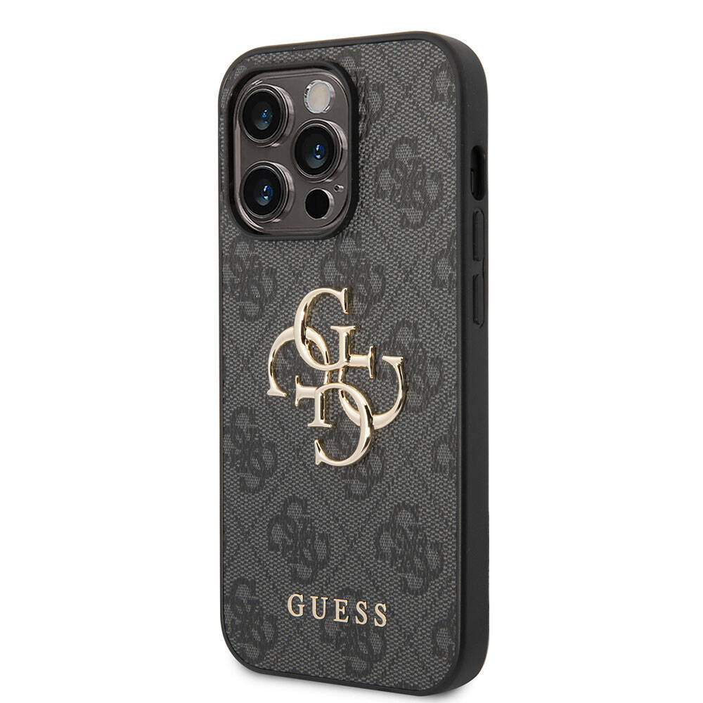 iPhone 15 Pro Kılıf Guess Orijinal Lisanslı PU Deri Yazı ve 4G Metal Logolu Desenli Kılıf