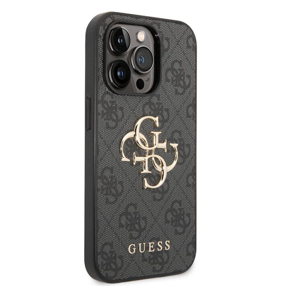 iPhone 15 Pro Kılıf Guess Orijinal Lisanslı PU Deri Yazı ve 4G Metal Logolu Desenli Kılıf